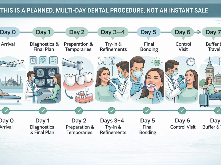 7 day veneer treatment timeline in Istanbul from consultation to final control visit