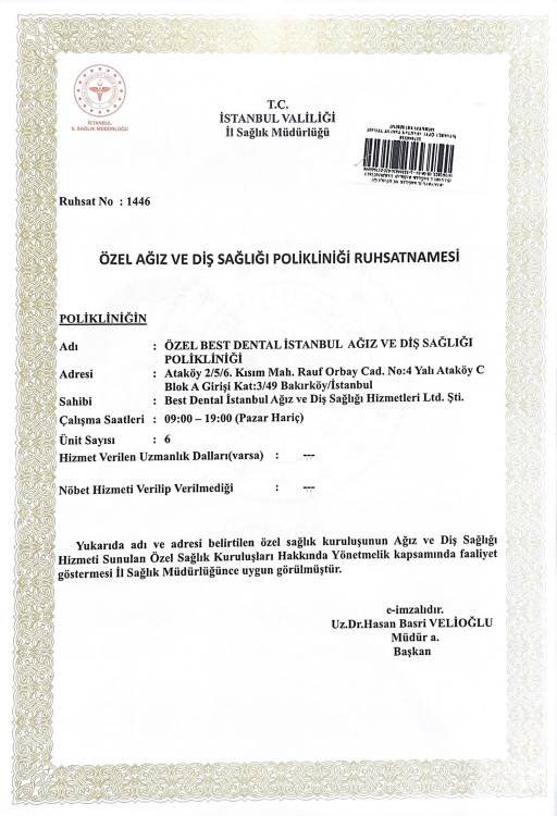 ruhsatname Best Dental Istanbul Dental Clinic